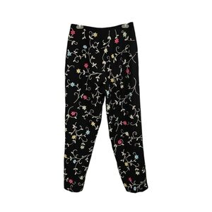 Talbots Irish Linen Black Flower Embroidered Trousers